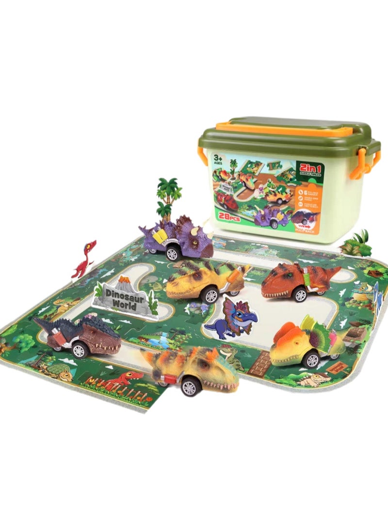 Dinosaur Races, 24 Pcs Puzzle Track Dinosaur Racing Car, Exercises Thinking and Practical Skills, Dinosaur Toys are suitable for children from 3 to 12 years old - Image 1